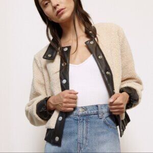 BLDWN Leather Trim and Tan Teddy Jacket S